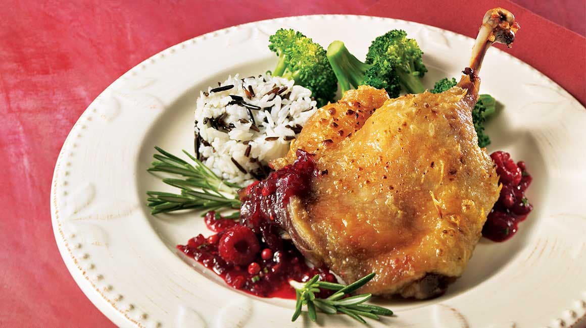Duck Thighs Confit With Red Peppercorn Fruit Sauce